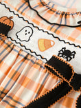 Load image into Gallery viewer, Halloween Plaid Smocked Baby Bubble Romper
