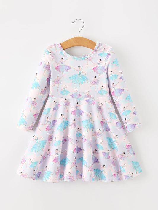 Fall Watercolor Ballet Girls Long Sleeve Twirl Dress