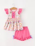 Load image into Gallery viewer, PREORDER Back To School Crayon Bow Girls Flutter Sleeve Shorts Set
