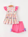 Load image into Gallery viewer, PREORDER Back To School Crayon Bow Girls Flutter Sleeve Shorts Set
