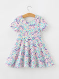 Load image into Gallery viewer, Unicorn Floral Print Girls Short Sleeve Twirl Dress
