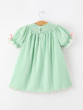 Load image into Gallery viewer, Christmas Mint Green Smocked Santa Girls Puff Sleeve Dress
