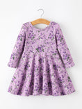 Load image into Gallery viewer, Fall Lavender Floral Print Girls Long Sleeve Twirl Dress
