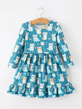 Load image into Gallery viewer, Fall Cat Print Girls Long Sleeve Ruffle Hem Dress
