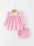 Load image into Gallery viewer, Thanksgiving Halloween Pumpkin Embroidery Pink Plaid Girls Bloomer Set
