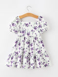 Load image into Gallery viewer, Fall Lavender Floral Puff Sleeve Girls Dress
