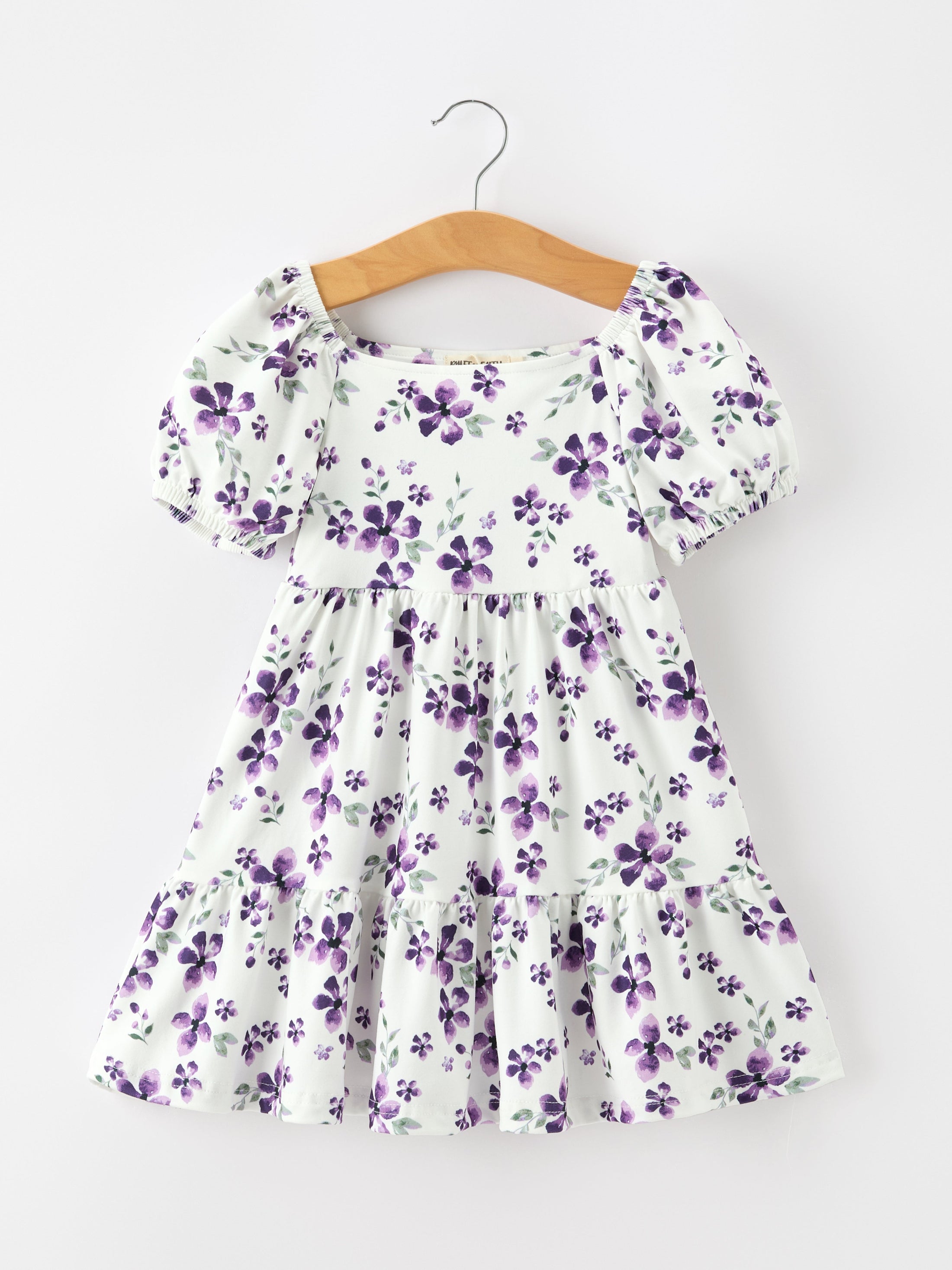 Fall Lavender Floral Puff Sleeve Girls Dress