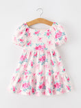 Load image into Gallery viewer, Fall Pink Floral Puff Sleeve Girls Dress
