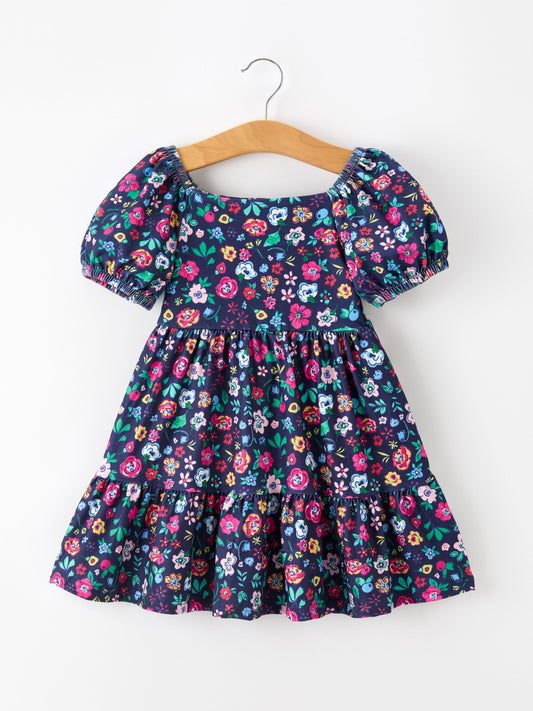 Fall Vintage Wildflower Puff Sleeve Girls Dress