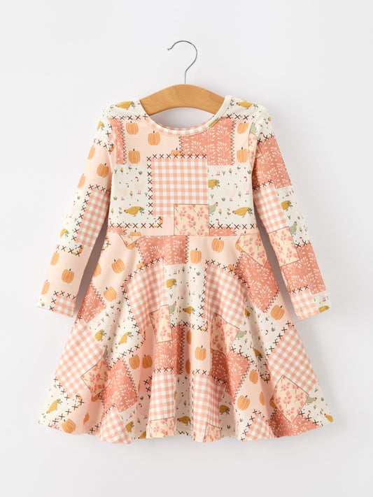 Thanksgiving Halloween Patchwork Girls Dress