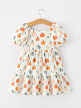 Load image into Gallery viewer, Fall Pumpkin Puff Sleeve Girls Dress
