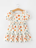 Load image into Gallery viewer, Fall Pumpkin Puff Sleeve Girls Dress
