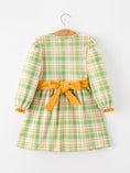 Load image into Gallery viewer, Thanksgiving Turkey Applique Plaid Girls Long Sleeve Dress
