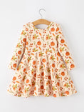 Load image into Gallery viewer, Fall Pumpkin Floral Girls Twirl Dress Long Sleeve
