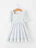 Load image into Gallery viewer, Fall Pumpkin Bow Plaid Girls Ruffle Hem Dress
