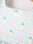 Load image into Gallery viewer, Fall Pumpkin Bow Plaid Girls Ruffle Hem Dress
