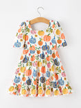 Load image into Gallery viewer, Halloween Pumpkin Print Girls Ruffle Hem Dress
