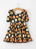 Load image into Gallery viewer, Halloween Pumpkin Print Square Neck Girls Dress

