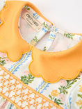 Load image into Gallery viewer, Fall Smocked Floral & Stripe Baby Girl Dress with Scallop Collar
