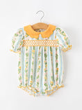 Load image into Gallery viewer, Fall Smocked Floral & Stripe Baby Girl Romper with Scallop Collar
