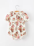 Load image into Gallery viewer, Fall Garden Baby Romper Smocked Petal Collar Bow
