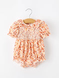Load image into Gallery viewer, Fall Rust Floral Baby Romper Smocked Petal Collar
