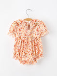 Load image into Gallery viewer, Fall Rust Floral Baby Romper Smocked Petal Collar
