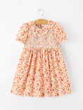 Load image into Gallery viewer, Fall Rust Floral Baby Girls Dress Smocked Petal Collar

