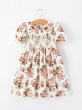 Load image into Gallery viewer, Fall Garden Girls Dress Smocked Petal Collar Bow
