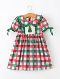 Load image into Gallery viewer, Christmas Tree Plaid Girls Dress Petals Collar Ruffle
