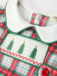 Load image into Gallery viewer, Christmas Tree Plaid Boys Romper Peter Pan Collar Smocked
