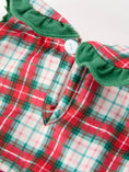Load image into Gallery viewer, Christmas Tree Plaid Girls Romper Petals Collar Ruffle
