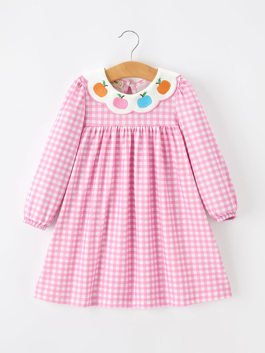Thanksgiving Halloween Pumpkin Embroidery Girls Dress