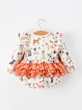Load image into Gallery viewer, Fall Dog Print Girls Long Sleeve Ruffle Bow Romper
