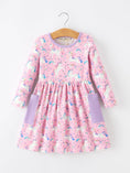 Load image into Gallery viewer, Pink Unicorn Girls Pocket Dress Rainbow Star Print

