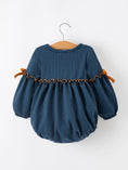 Load image into Gallery viewer, Thanksgiving Fall Turkey Applique Navy Baby Girls Romper
