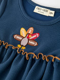 Load image into Gallery viewer, Thanksgiving Fall Turkey Applique Navy Baby Girls Romper
