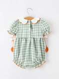 Load image into Gallery viewer, Fall Plaid Baby Girl Romper Pumpkin Bow Peter Pan Collar
