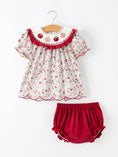 Load image into Gallery viewer, Fall Pumpkin Embroidery Baby Girl Outfit Set Red Bloomer Set
