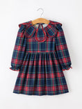 Load image into Gallery viewer, Fall Plaid Girl Dress Petal Collar Puff Sleeve Long Sleeve
