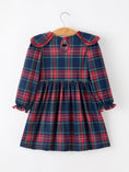Load image into Gallery viewer, Fall Plaid Girl Dress Petal Collar Puff Sleeve Long Sleeve
