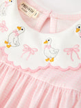 Load image into Gallery viewer, Pink Duck Embroidered Baby Girl Dress Peter Pan Collar Bow Dress
