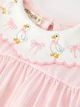 Load image into Gallery viewer, Pink Duck Embroidered Baby Girl Romper Ruffle Collar
