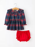 Load image into Gallery viewer, Fall Plaid Girl Set Petal Collar Puff Sleeve Bloomer
