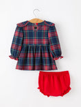 Load image into Gallery viewer, Fall Plaid Girl Set Petal Collar Puff Sleeve Bloomer

