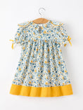 Load image into Gallery viewer, Floral Girls Dress Peter Pan Collar Yellow Trim Puff Sleeve Dress
