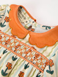 Load image into Gallery viewer, Fall Floral Stripe Baby Romper Petals Collar Smocked Puff Sleeve
