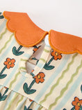 Load image into Gallery viewer, Fall Floral Stripe Baby Romper Petals Collar Smocked Puff Sleeve
