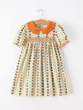 Load image into Gallery viewer, Fall Floral Stripe Girls Dress Petals Collar Smocked Puff Sleeve
