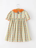 Load image into Gallery viewer, Fall Floral Stripe Girls Dress Petals Collar Smocked Puff Sleeve
